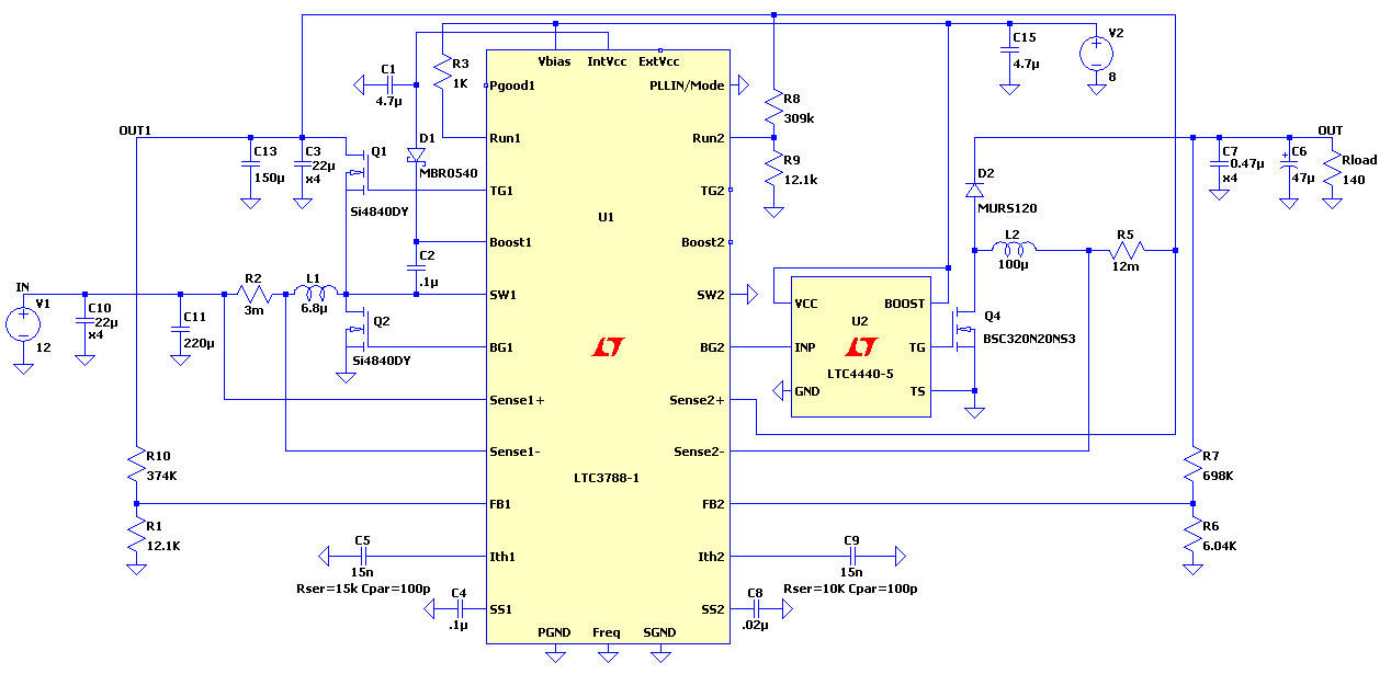 LTC3788_2StageHVBoost LTC3788-1 & LTC4440-5 - Two-Stage High Voltage Boost Converter
