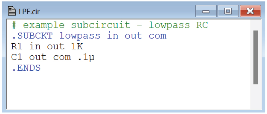 図8. 簡単なRCフィルタの.SUBCKTモデル