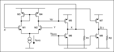 図3. バッファなしのアンプを使用する電流コンベア(CCII+)