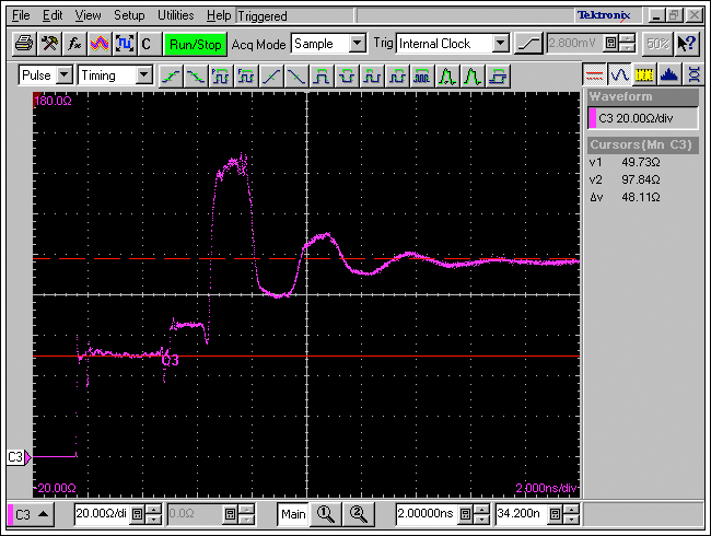図7. DATA1 PCBのインピーダンスをTDRで測定した結果です。