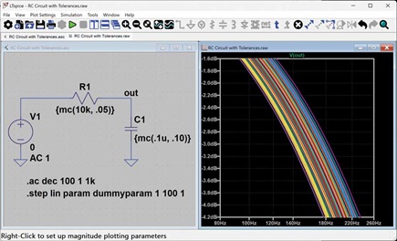 Figure 1. RC circuit using mc() to set value and tolerances of passive components.