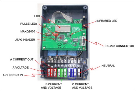 Figure 1. The board layout and connection terminals for the energy-meter reference design.