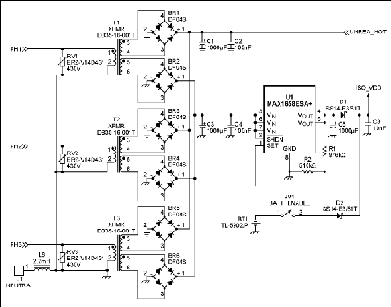 Figure 9. Schematic of the hot board showing the power management