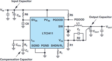 Capacitors used in a typical buck regulator
