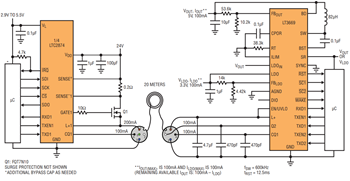 図18.センサまたはアクチュエータへの完全な24V 3線式電力および信号伝送インタフェース。使用できる4つのマスタ・ポートのうちの1つを示す。