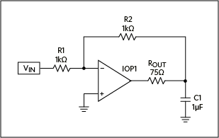 Figure 2. The Figure 1 circuit with op amp output resistance added.