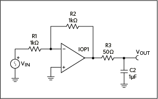 Figure 7. Adding a small isolation resistor isolates the op amp from the capacitance and increases stability.
