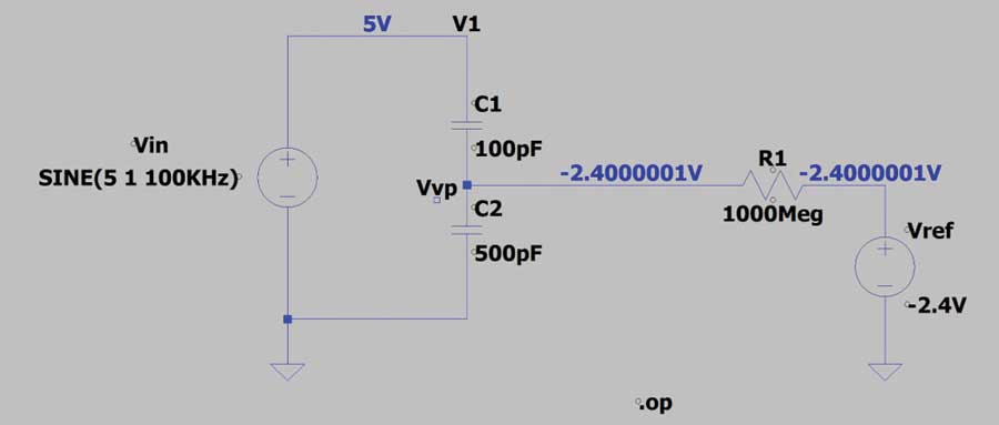 図5. LTspiceでシミュレーションを実行するための仮想電位のモデル