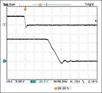 図5. 40ns/cmのスイープ速度で見たときの図3から得られる立下り時間とオフ時の伝播遅延