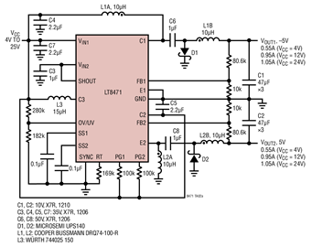 30913 500kHz ZETA and 2L Inverting Converters Generates ±5V Outputs with Low Output Ripple