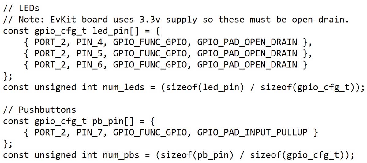 図2. LEDとプッシュボタンに関する設定
