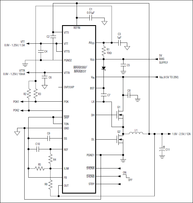 MAX8550、MAX8551：標準動作回路