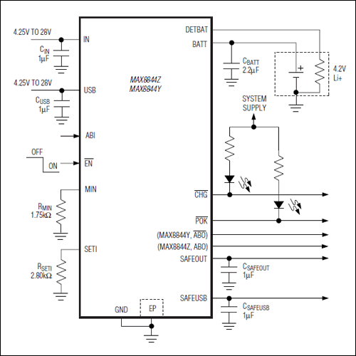 MAX8844Y、MAX8844Z：標準動作回路