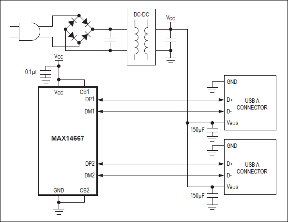 MAX14667：標準動作回路