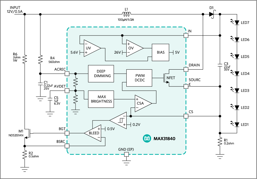 MAX31840：簡易ブロックダイアグラム
