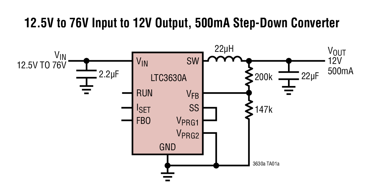 12.5V to 76V Input to 12V Output, 500mA Step-Down Converter