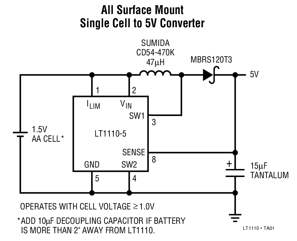 All Surface Mount Single Cell to 5V Converter