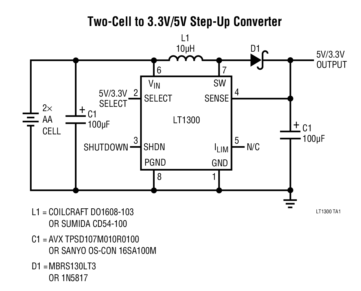 Two-Cell to 3.3V/5V Step-Up Converter