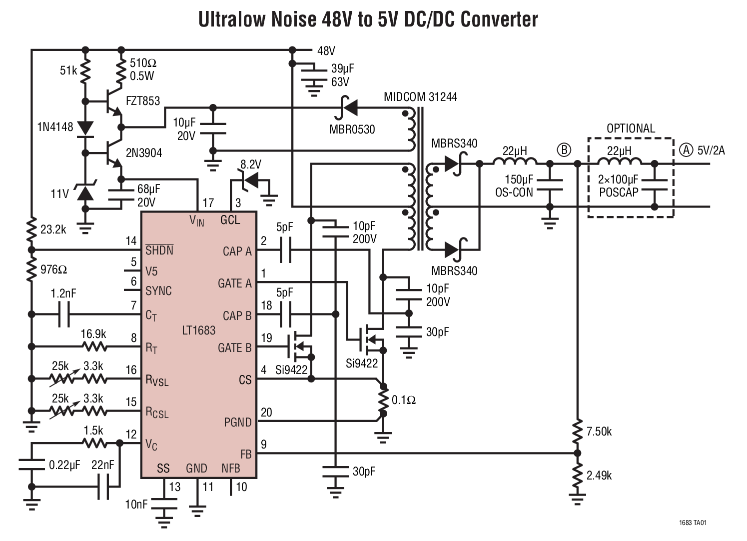 Ultralow Noise 48V to 5V DC/DC Converter