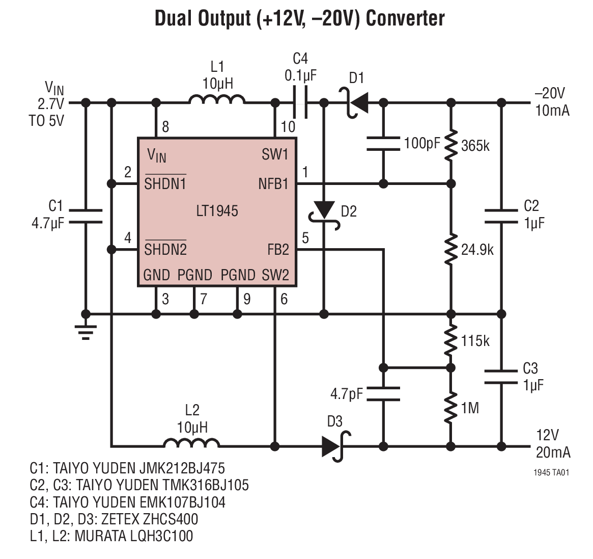 Dual Output (+12V, –20V) Converter