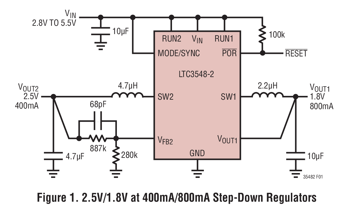 Figure 1. 2.5V/1.8V at 400mA/800mA Step-Down Regulators