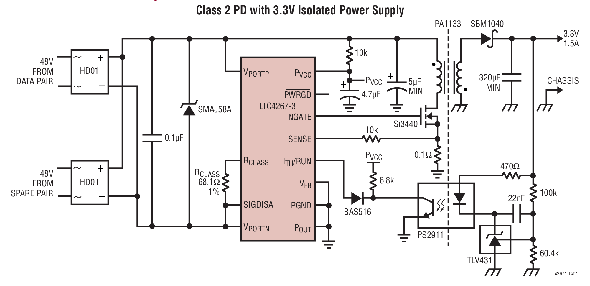 Class 2 PD with 3.3V Isolated Power Supply