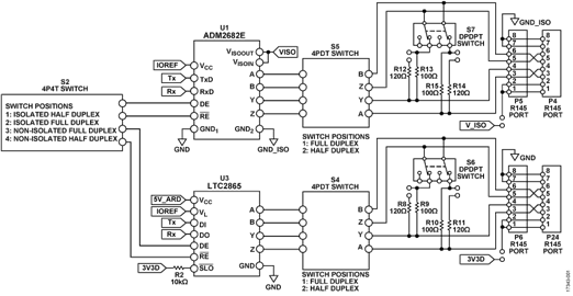 Isolated and Nonisolated RS-485 Transceiver Simplified Schematic