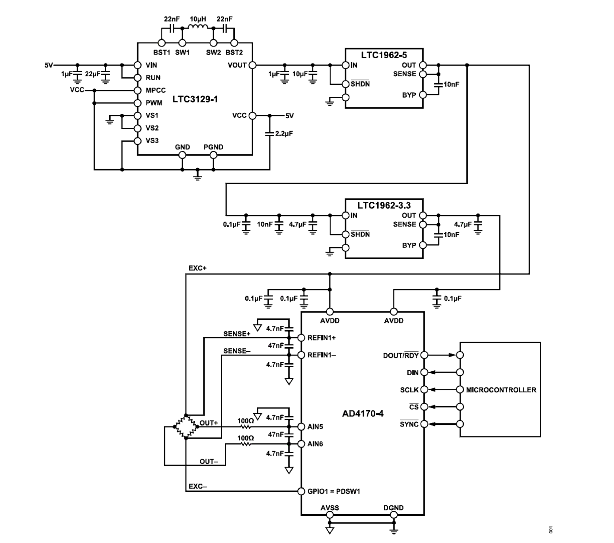 Figure 1. Weigh Scale System Using the AD4170-4 (Simplified Schematic: All Connections Not Shown)