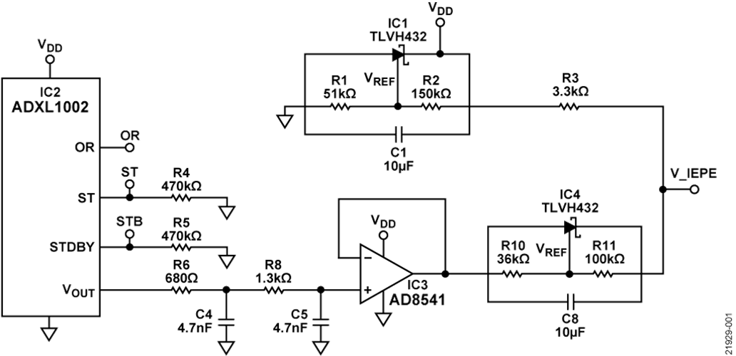 Complete ADXL1002 with IEPE Compatible Circuit Diagram