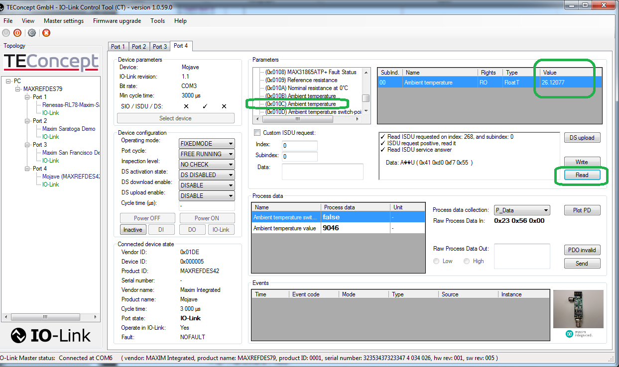 Figure 11. Fine temperature readout of the ambient temperature parameter for the MAXREFDES42#.