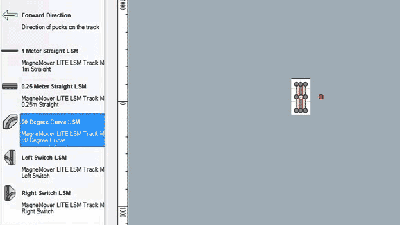 Animation of MagneMover software used to model tracks from various block types.