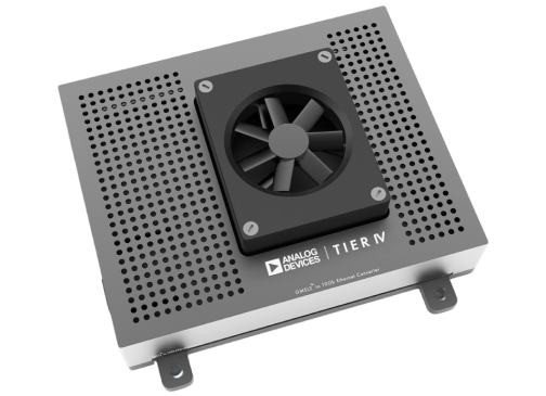 Analog Devices and TIER IV 'GMSL2 to 10Gb Ethernet Converter' with fan and brackets.