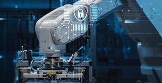 An image of a water rig in the middle of the ocean surrounded by connectivity symbols