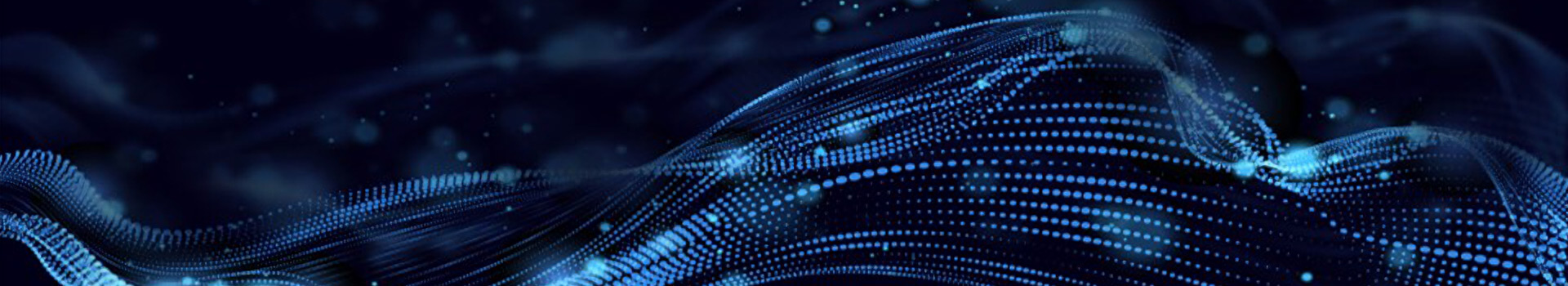 digital wave of blue dots and lines on dark background representing data flow or signal transmission