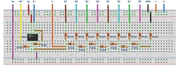 図6 . ブレッドボード上に構成したDAC。図5 のR-2Rラダー抵抗回路を実装しています。