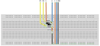 図10. ブレッドボードにおける全波整流器の接続図