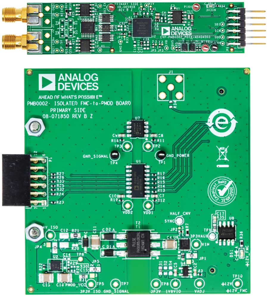 図11. 基準点として異なるフローティング・グラウンドを備えるADSKPMB10-EV-FMCZのボード