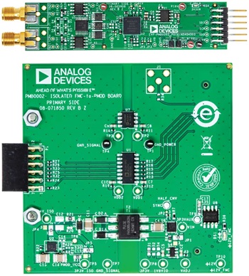 図11. 基準点として異なるフローティング・グラウンドを備えるADSKPMB10-EV-FMCZのボード 図11. 基準点として異なるフローティング・グラウンドを備えるADSKPMB10-EV-FMCZのボード
