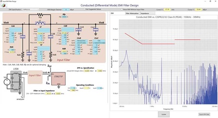 Figure 3. EMI filter designer tool within LTpowerCAD for designing filters to reduce conducted emissions on the input side of a power supply.