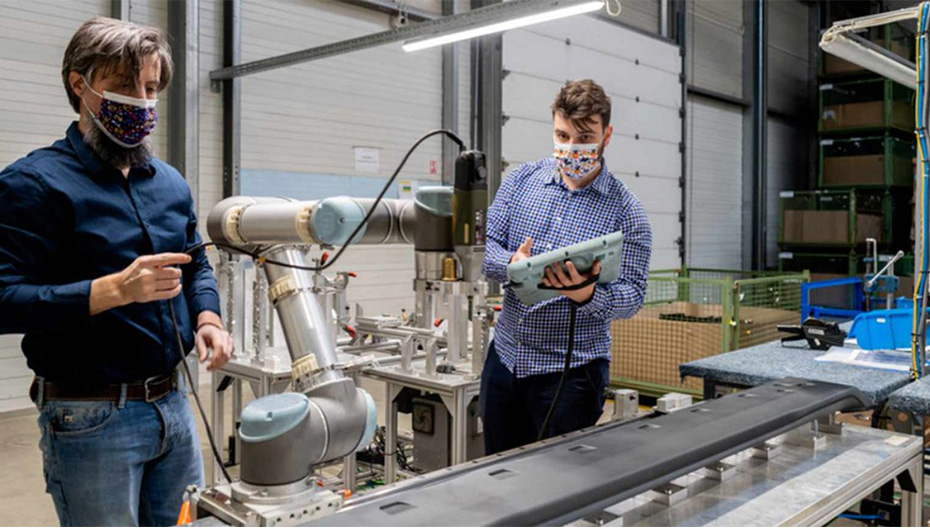 Engineers at Universal Robots working during COVID-19