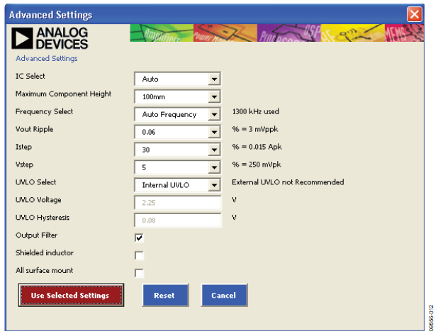 Figure 12. Advanced inputs Dialog Box.