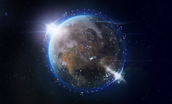 Satellite Mega constellations cover the planet earth. Planet seen from outer-space.